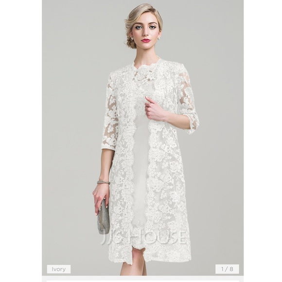 JJ’s house Sheath Scoop Knee-Length Lace Taffeta Mother of the Bride Dress